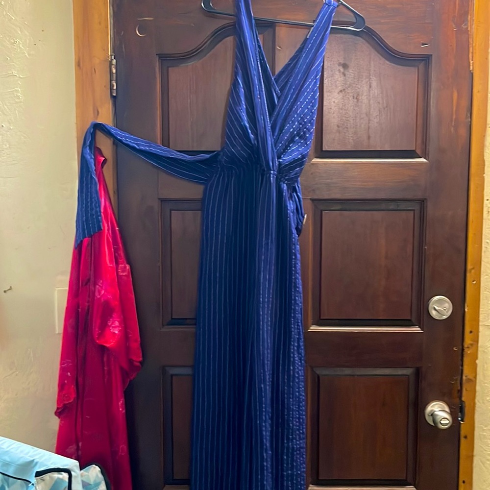 Blue romper with white stripes